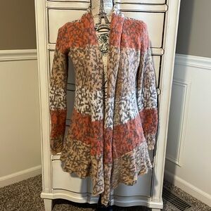 Anthropologie Lucy & Laurel open front color block print cardigan